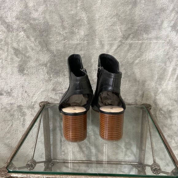 Via Spiga  Open Toe Block Heel leather Ankle Booties women’s  Size 10 Black - Picture 4 of 11